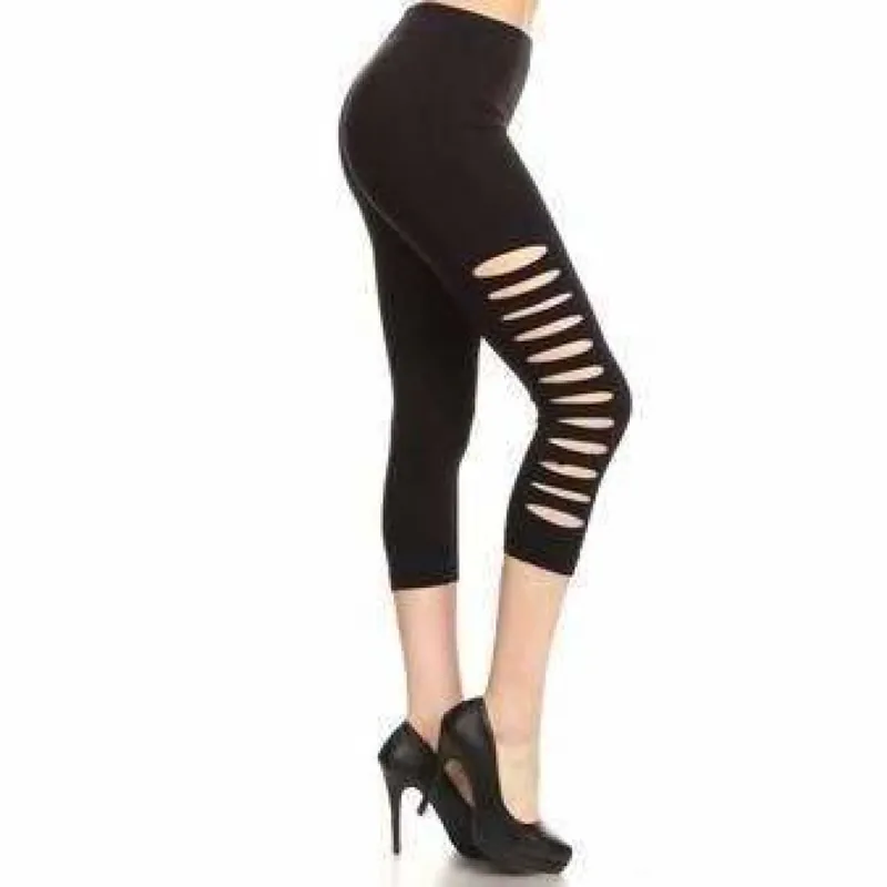 Yelete Ladies' Cut Out Side Detail Capri Leggings - L and L Stuff