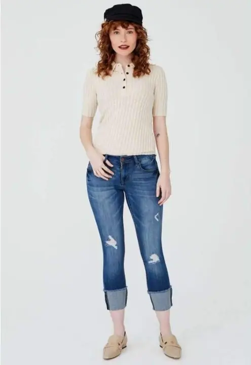 1822 Denim Women's Taylor Destructed Roll Cuff Crop Skinny Jeans In Gerard - Chantal Accessories