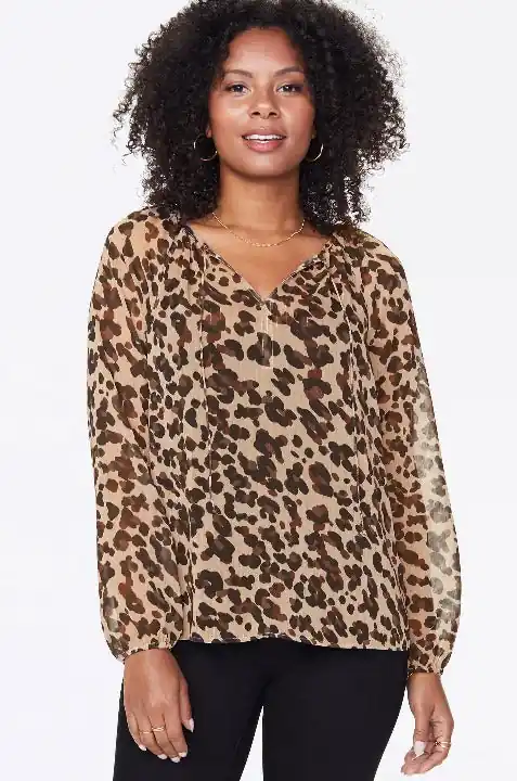 NYDJ Peasant Blouse Style # MBCX3900 Color: Wildcat Animal Print