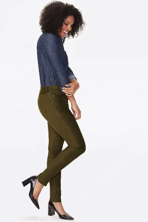 NYDJ Alina Skinny Pants In Faux Suede Color: Olive Brown