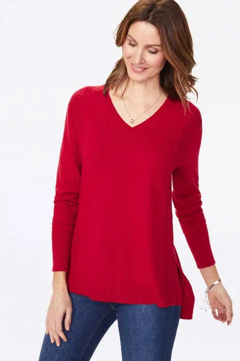 NYDJ Tunic V-Neck Sweater Color Strawberry Hill