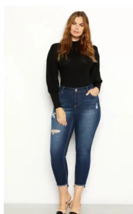 1822 Women's Denim distressed step hem skinny jeans plus size - Chantal Accessories
