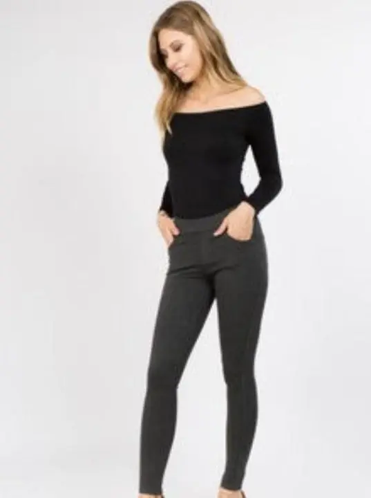 Yelet Women's Four Pocket Ponte Pant Color Charcoal - Yelete