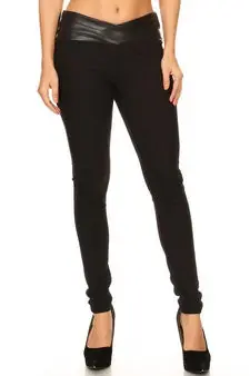 Yelete Ladies' Faux Leather Waist Wrap Black Pants