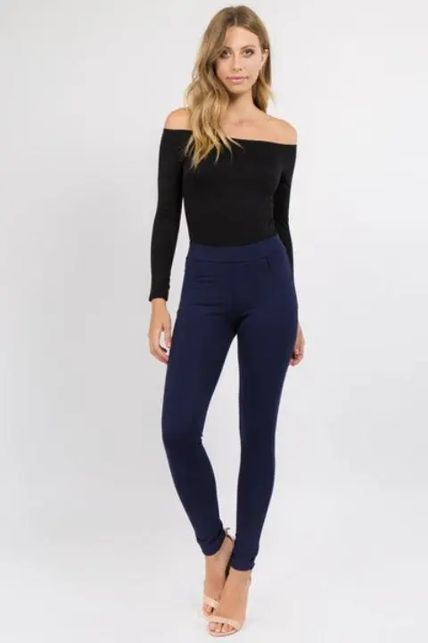 Yelete Women's Four Pocket Ponte Pants Navy Blue