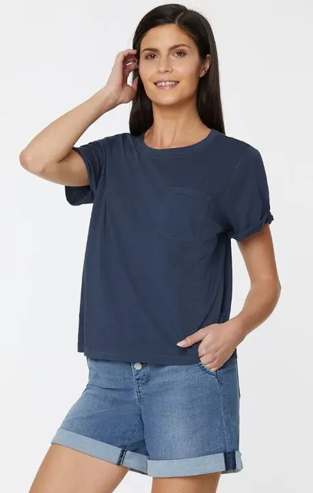 NYDJ Ladies' Cuffed Short Sleeve Crewneck Pocket Tee
