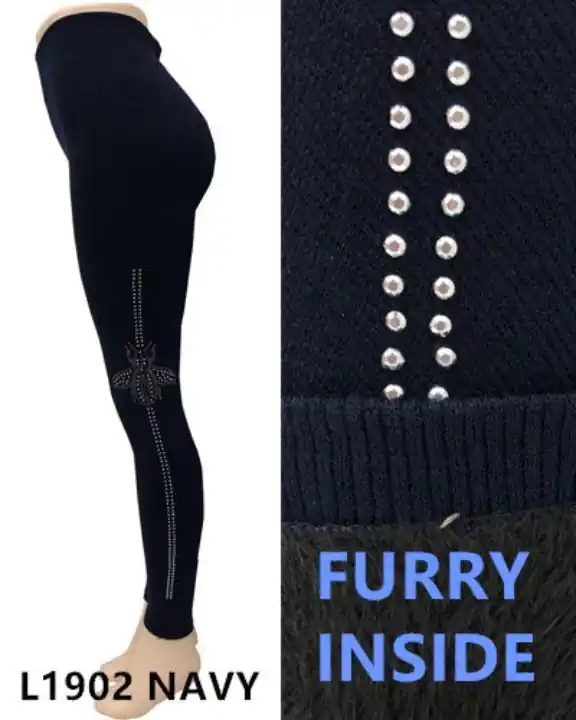 Lida Women's Winter Furry Lined Leggings Navy One Size