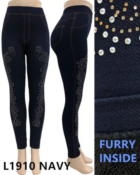 Lida Women's Winter Furry Lined Leggings Navy One Size L1910