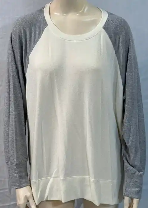 Nally & Millie Scoopneck Long Raglan Sleeve Two Tone French Terry Sweater Ivory/Cream