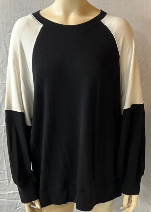 Nally & Millie Scoopneck Long Raglan Sleeve Two Tone French Terry Sweater Cream/Black