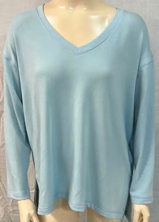 Nally & Millie Ladies' Light Blue French Terry V-Neck Top