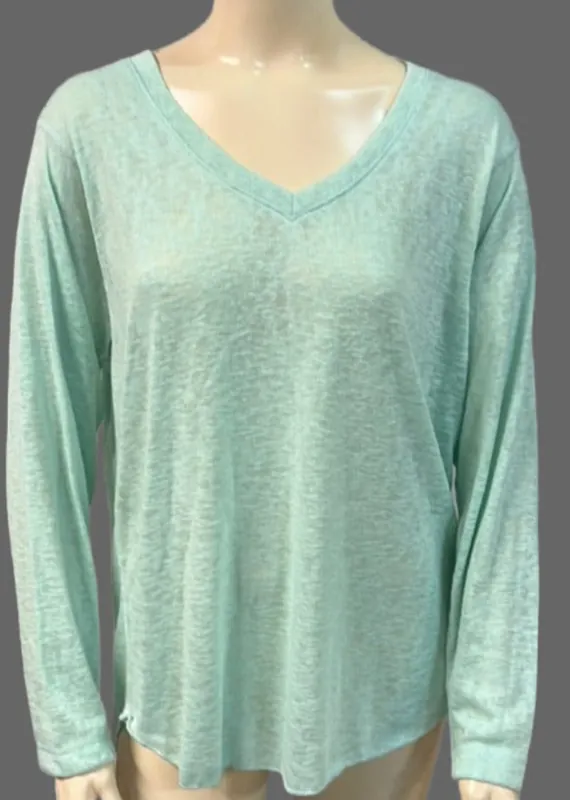 Nally & Millie Women's Dusty Aqua Long Sleeve V-Neck
