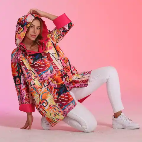 Oopéra Ladies' Reversible Rain Coat Fuchsia graffiti J6239RW-3