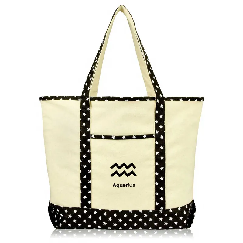 Dalix Black Star Zodiac Tote Bag