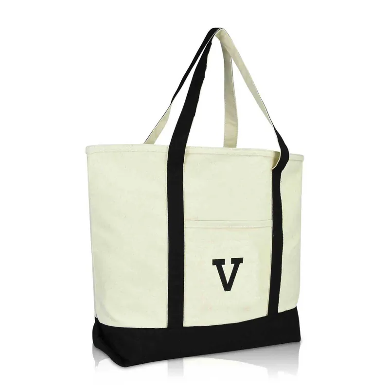 Dalix Initial Tote Bag Personalized Monogram Zippered Top Letter - V