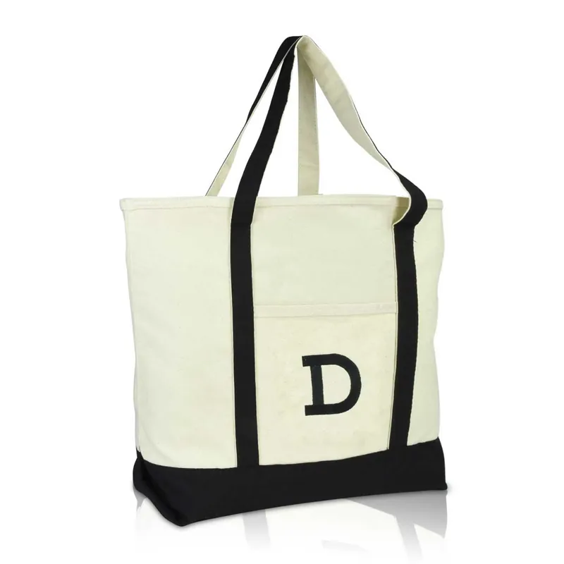 Dalix Initial Tote Bag Personalized Monogram Zippered Top Letter - D