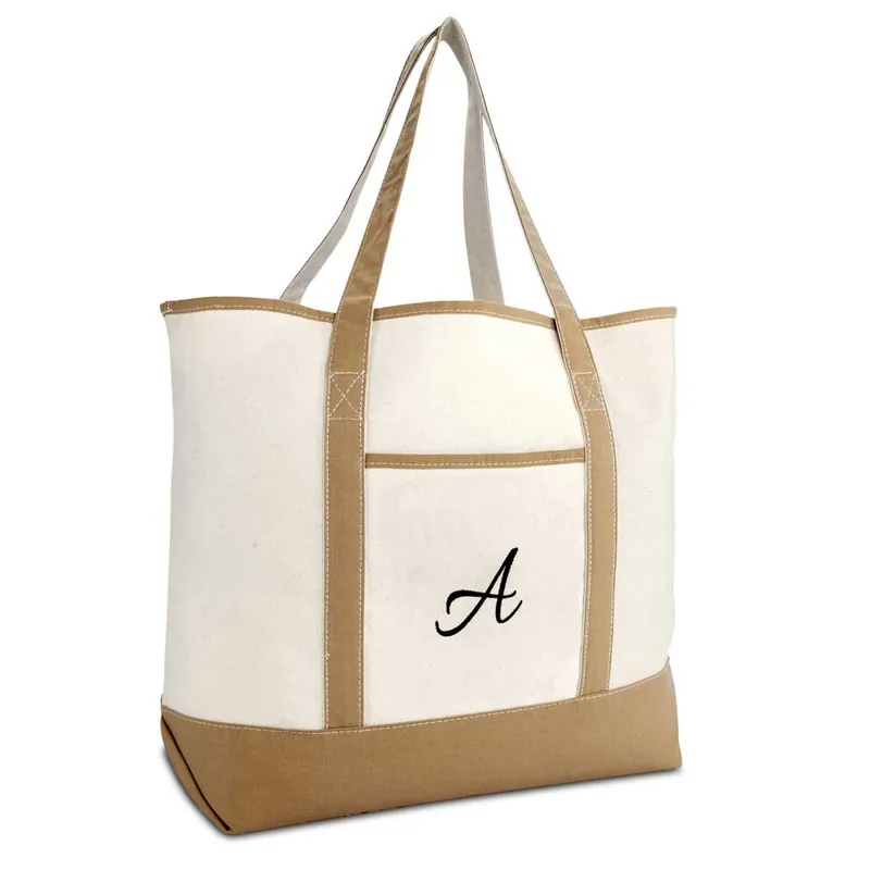 Dalix Women's Natural Tote Bag Shoulder Bags Brown With Monogram Letter A-Z