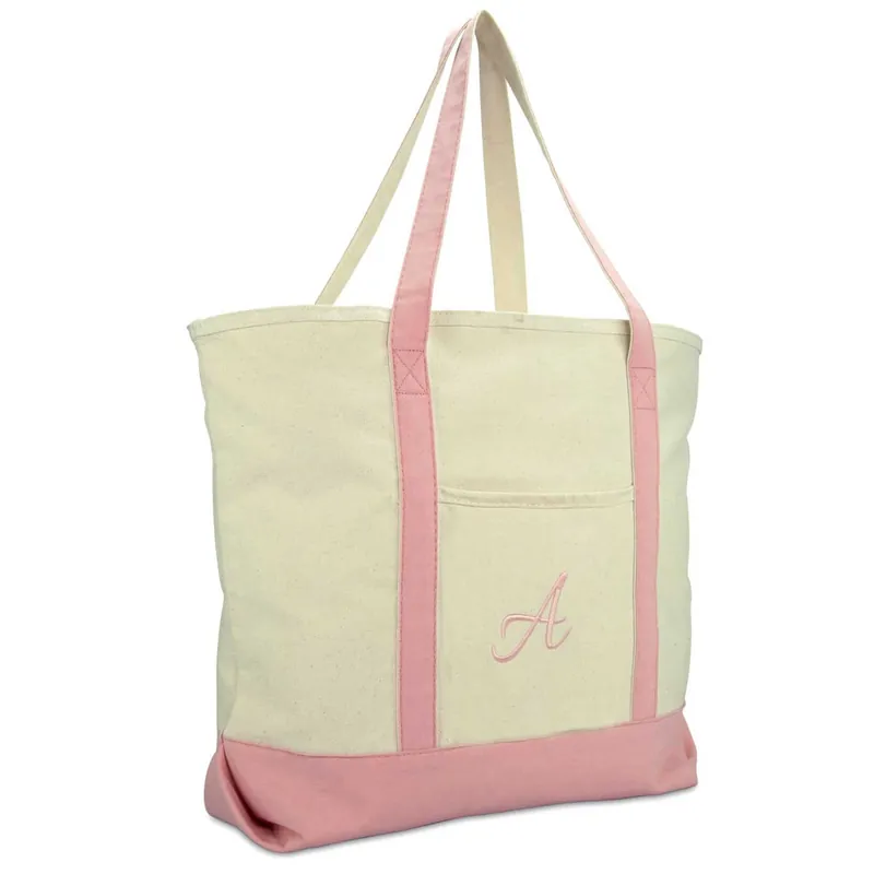 Dalix Personalized Shopping Tote Bag Monogram Pink Initial Zippered Letter A-Z