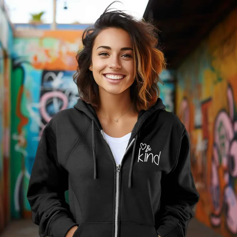 Dalix Be Kind Midweight Fleece Zip Hoodie