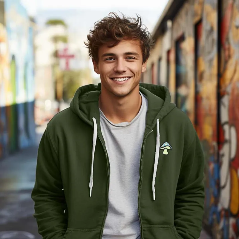 Dalix Mushroom Midweight Fleece Zip Hoodie (Glow in the Dark)