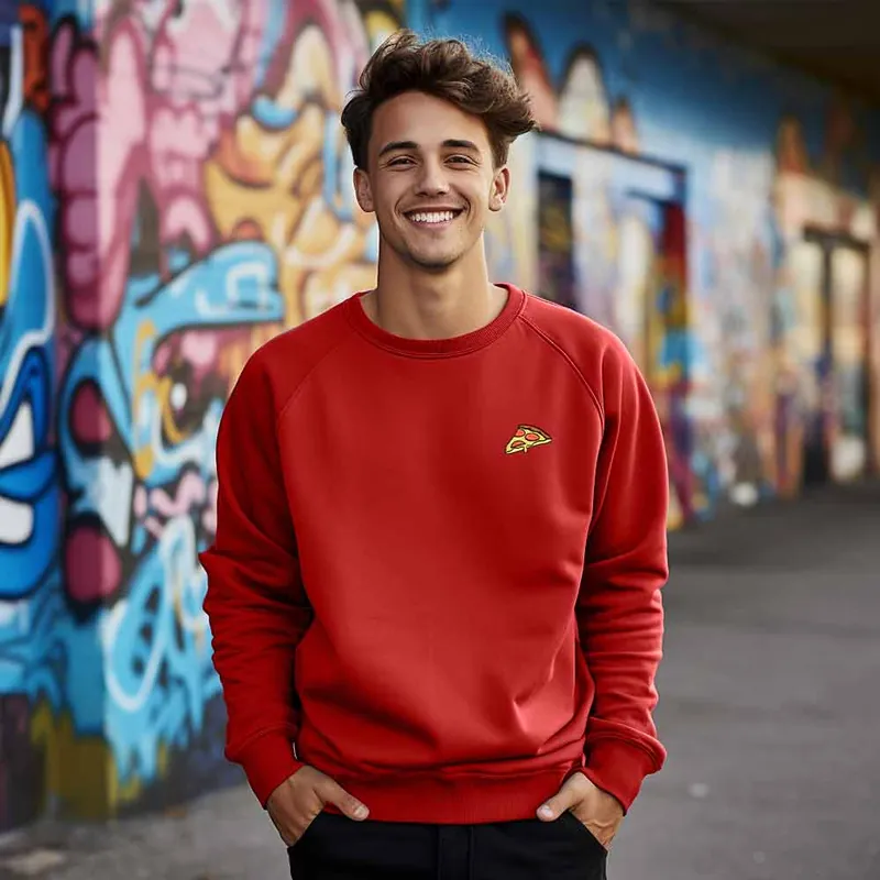 Dalix Pizza Midweight Fleece Crewneck Sweatshirt