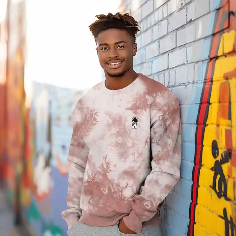 Dalix Astronaut Midweight Fleece Tie Dye Crewneck Sweatshirt