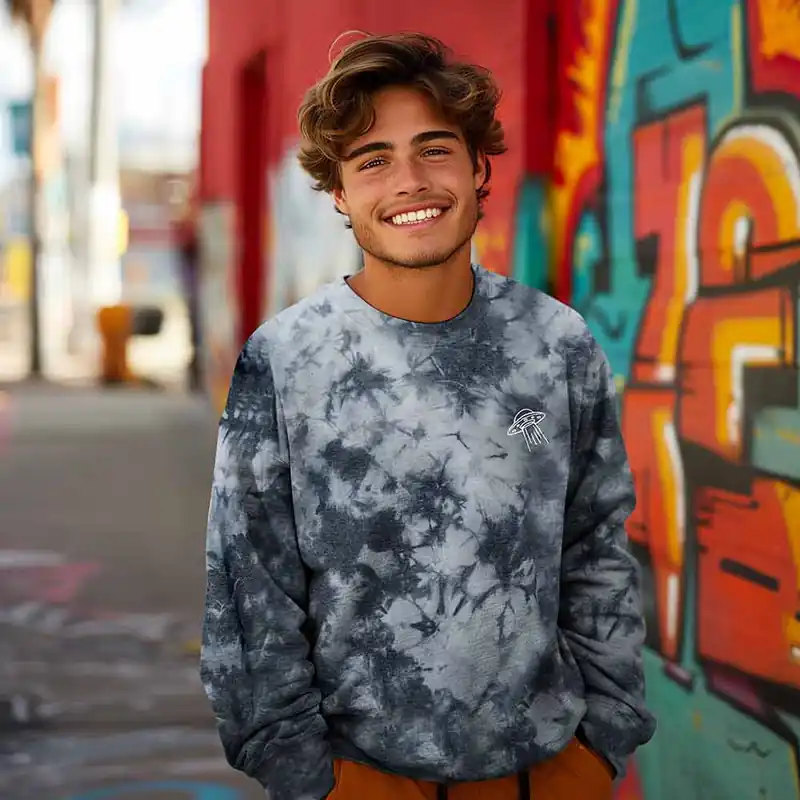 Dalix UFO Midweight Fleece Tie Dye Crewneck Sweatshirt