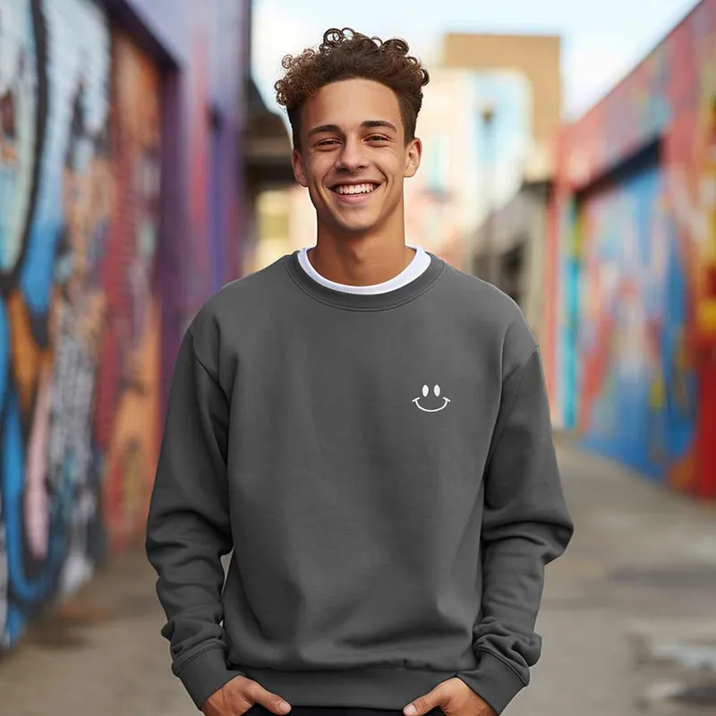 Dalix Smile Face Midweight Fleece Raglan Sweatshirt