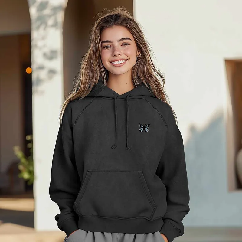 Dalix Butterfly Midweight Fleece Mineral Washed Hoodie
