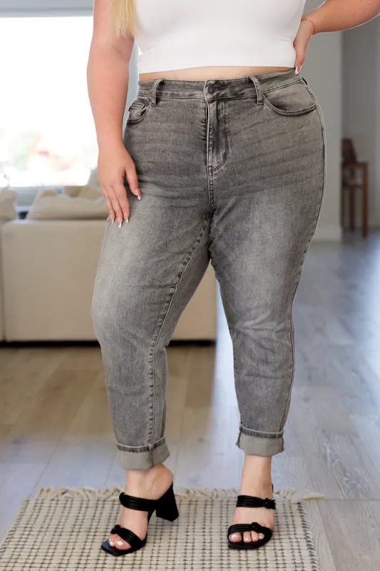 High Rise Stone Wash Slim Jeans in Gray - Judy Blue