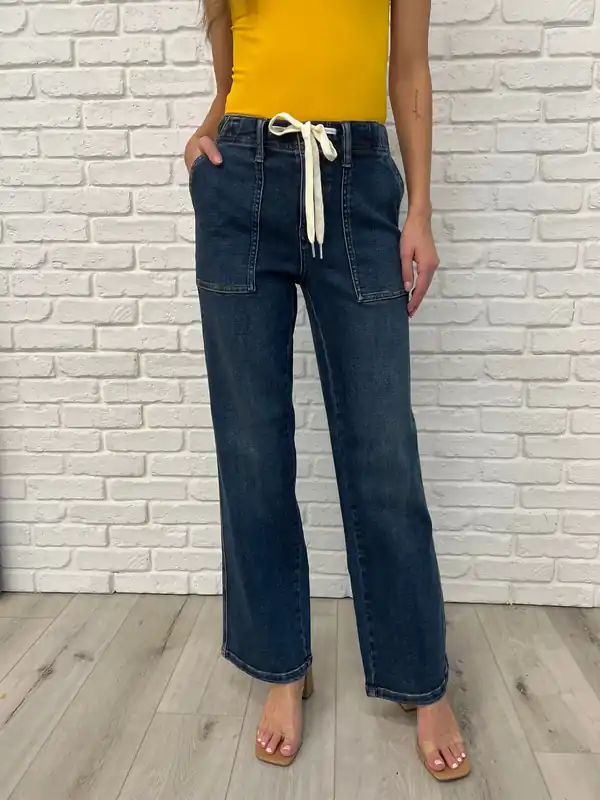 Melanie High Rise Drawstring Wide Leg Jeans - Judy Blue