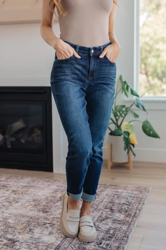 Amber Cuffed Slim Fit Dark Wash Jeans - Judy Blue