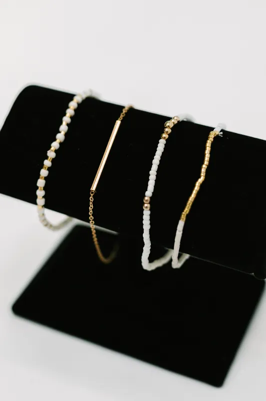Poised & Polished Bracelet Set in White and Gold - The Dapper Squirrel