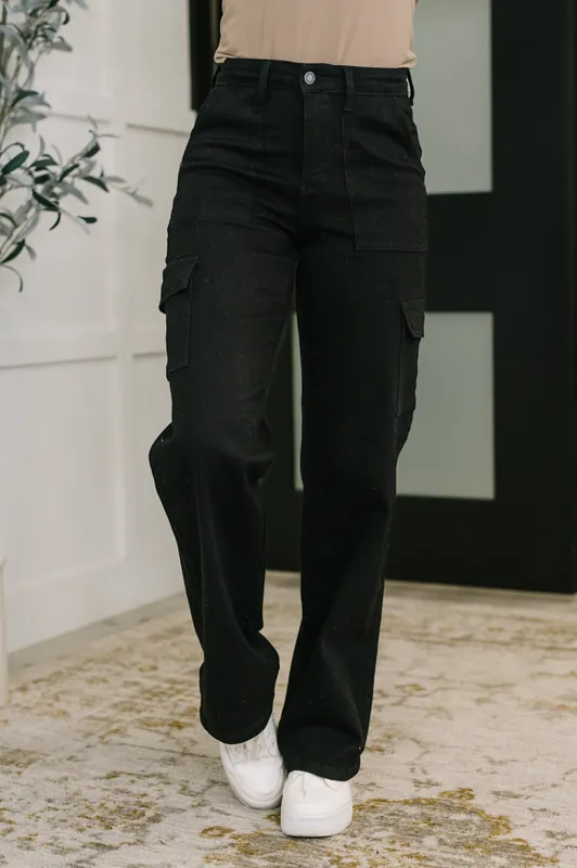 Keira High Waist Cargo Wide in Black - Judy Blue