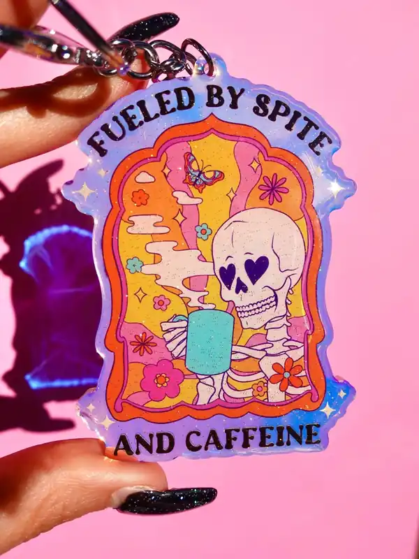 Fueled By Spite And Caffeine Rainbow Keychain - UntamedEgo LLC.