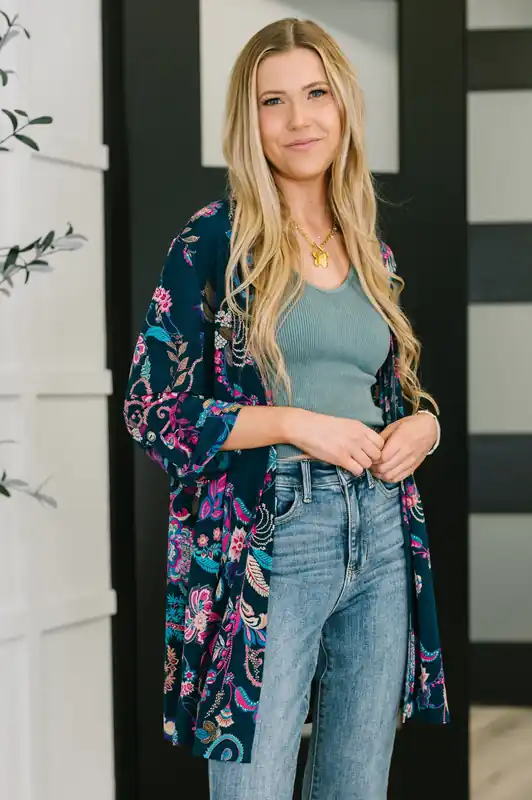 Lizzy Cardigan in Hunter Green Floral Paisley - Dear Scarlett