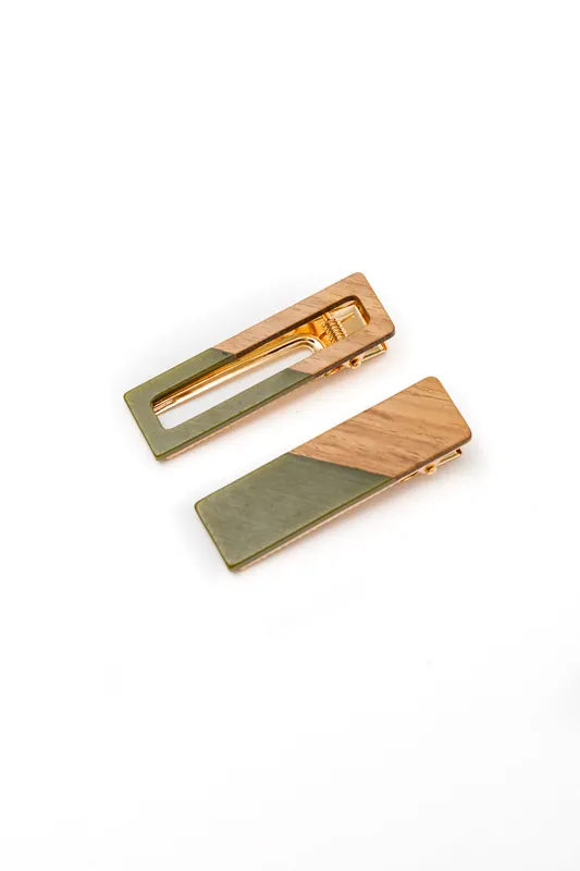 Two Tone Hair Clip Set in Green - The Dapper Squirrel