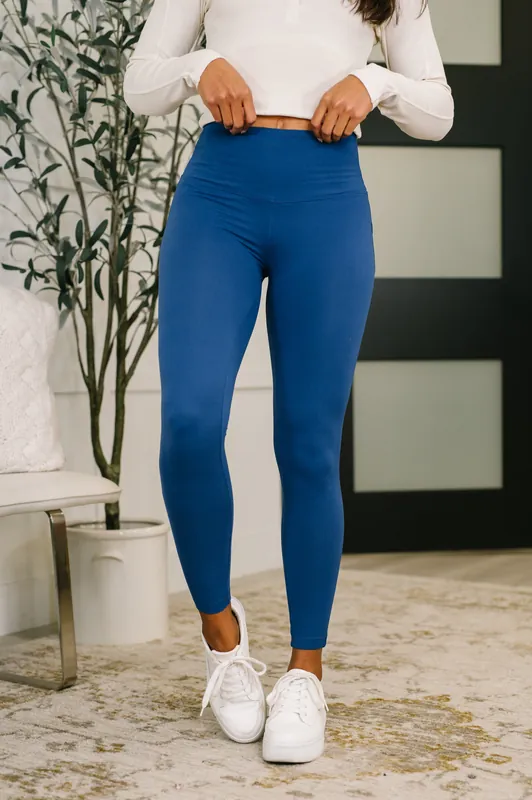 Sunday Splits High Waisted Leggings in Light Navy - Zenana