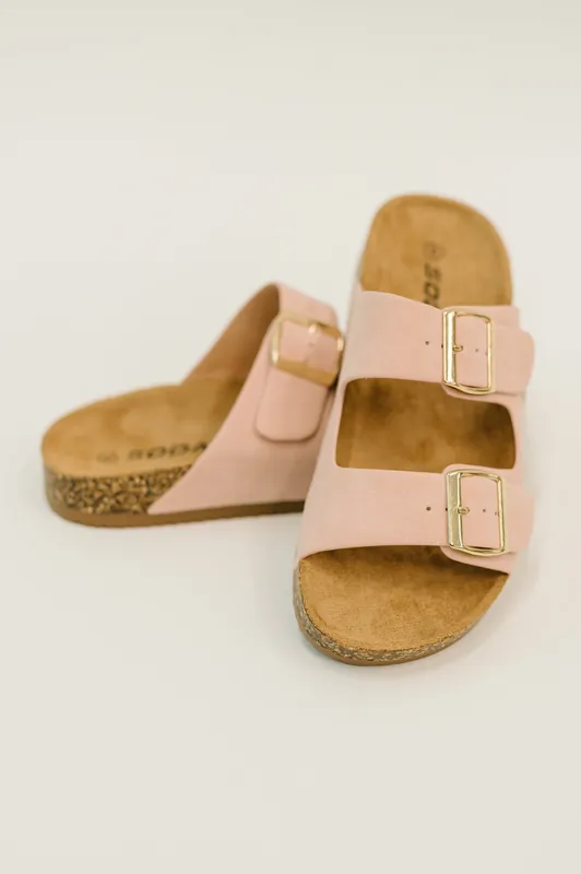 Jete Nubuck Double Buckle Slides in Blush - Soda