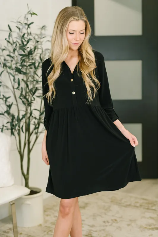 Inspire Collared Neck Dress in Black - Dear Scarlett