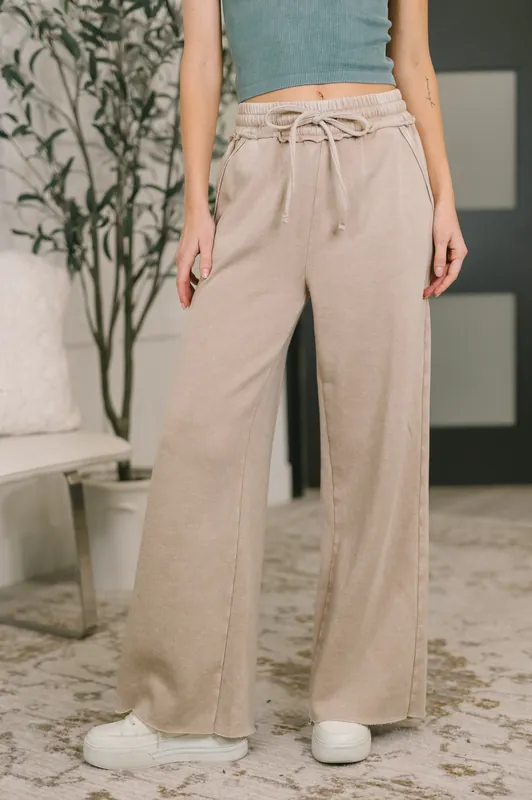 Nights Like This High Waist Palazzo Sweats in Ash Mocha - Zenana