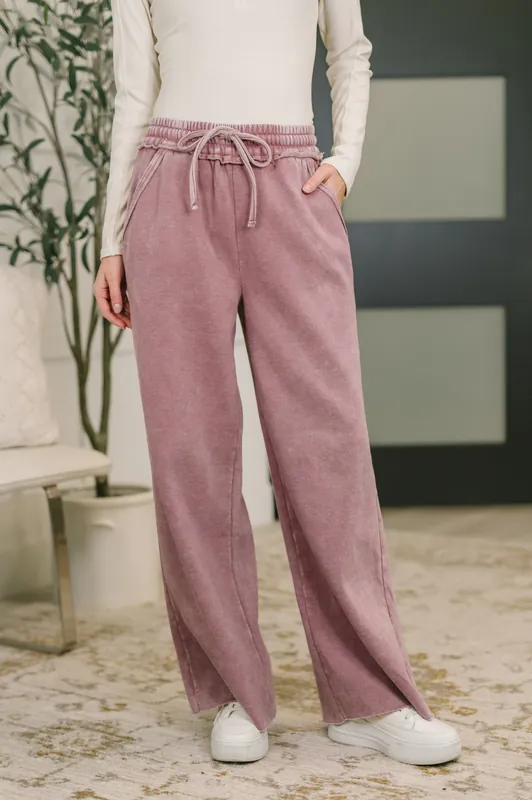 Nights Like This High Waist Palazzo Sweats in Light Rose - Zenana