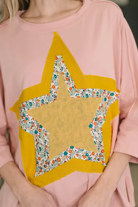 Catch a Star Mixed Print Star Patch Top - One Eleven North