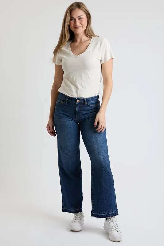 High Rise Wide Leg Jeans with Raw Hem - YMI JEANS