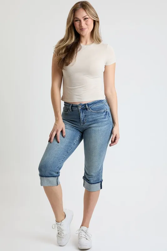 Premium Stretch Essential Cuff Capri - YMI JEANS
