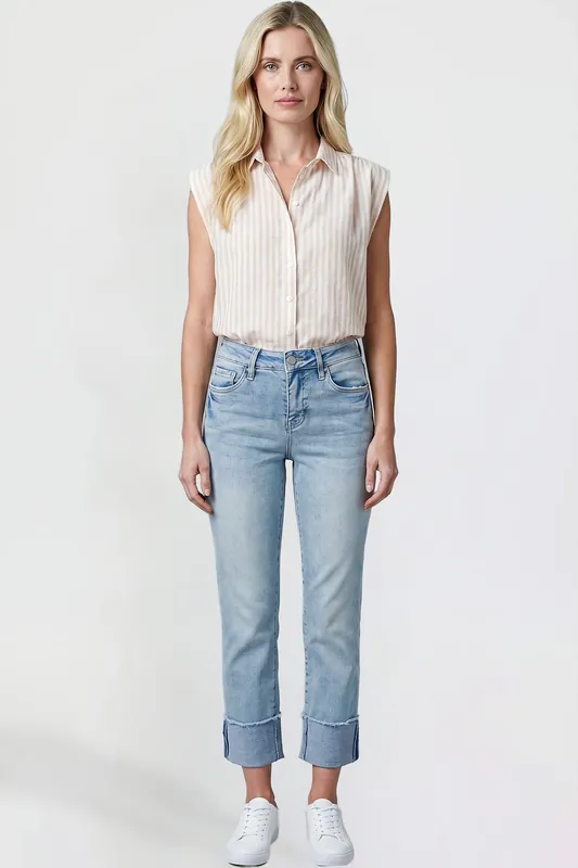 Premium Stretch Cropped Mega Cuff Jeans - YMI JEANS