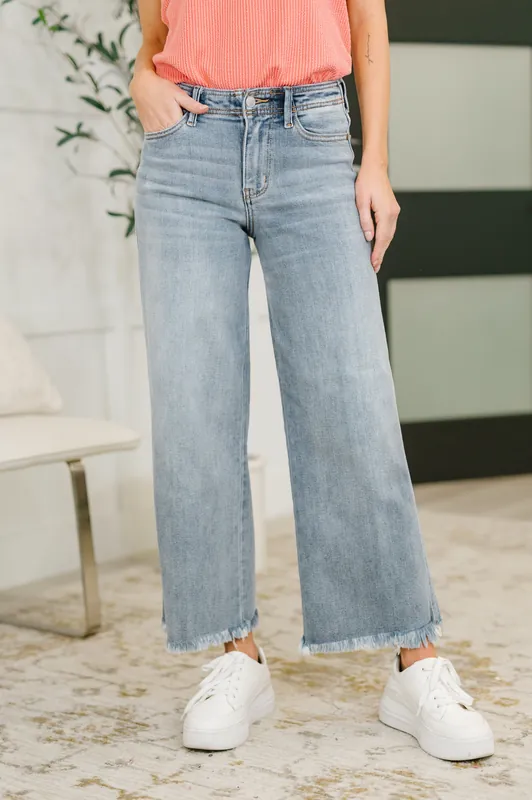 Mary Mid Rise Ankle Wide Leg + Hollywood WB + Fray Hem - Judy Blue