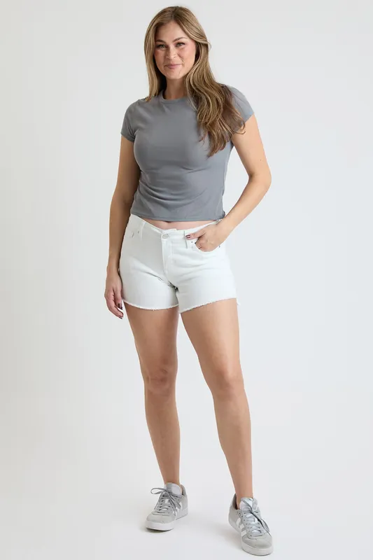 Premium Stretch Fray Hem Hi-Lo Shorts
