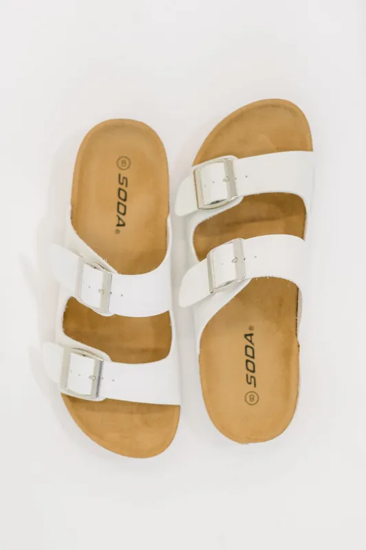 Jete Double Buckle Slides in White - Soda