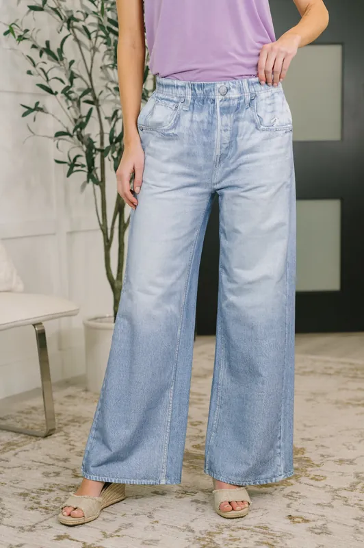 Zenim Printed Wide Leg Bottoms in Light Wash - Dear Scarlett